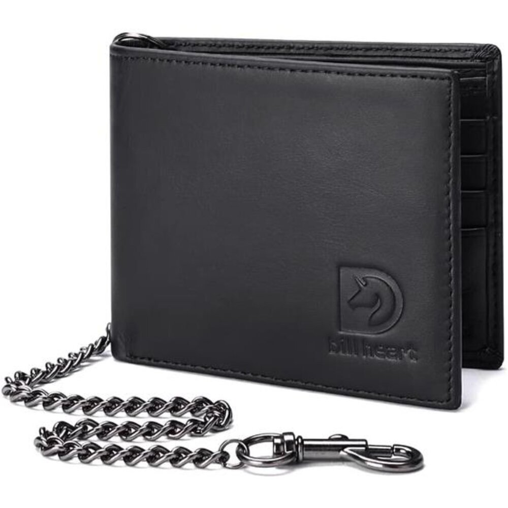 Chain Wallets for Men, RFID Blocking Genuine Leather Bifold Wallet